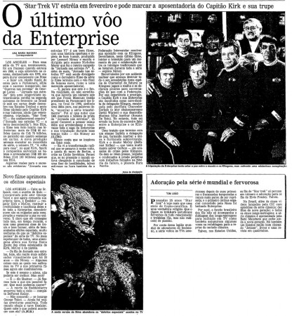 O Globo, 22 de fevereiro de 1992. Matéria sobre o lançamento de Star Trek VI. 